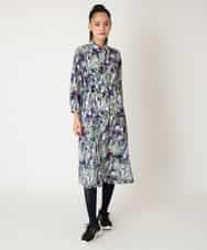 RLEED20510 HIROKO BIS GRANDE(ヒロコ ビス グランデ) 【先行予約/大きいサイズ】フラワープリントシャツカラーワンピース ネイビー