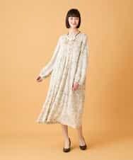 RLEED56510 HIROKO BIS GRANDE(ヒロコ ビス グランデ) 【大きいサイズ】ボタニカルモチーフピンタックワンピース /洗える アイボリー