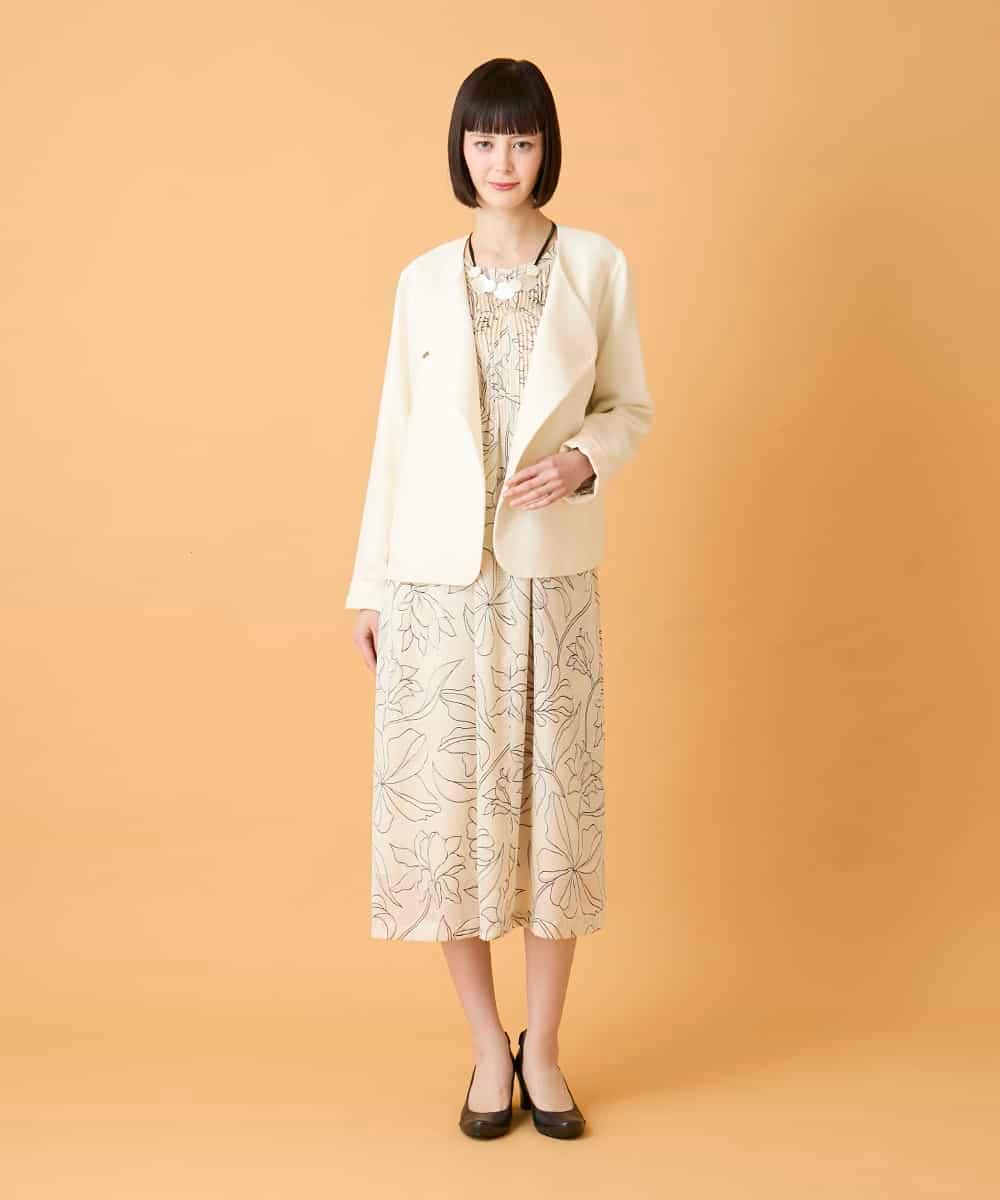 RLEED56510 HIROKO BIS GRANDE(ヒロコ ビス グランデ) 【大きいサイズ】ボタニカルモチーフピンタックワンピース /洗える アイボリー