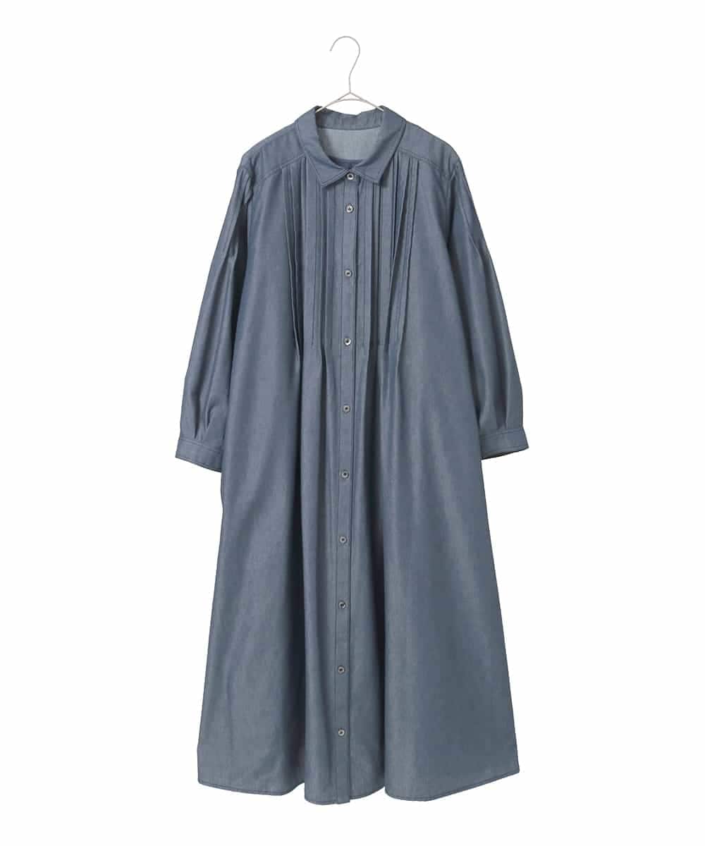 RLEFD41350 HIROKO BIS GRANDE(ヒロコ ビス グランデ) 【大きいサイズ】ピンタックデザインダンガリーワンピース ネイビー