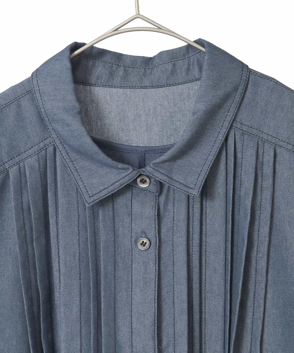 RLEFD41350 HIROKO BIS GRANDE(ヒロコ ビス グランデ) 【大きいサイズ】ピンタックデザインダンガリーワンピース ネイビー