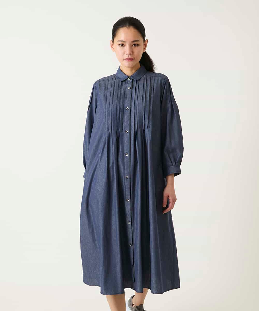 RLEFD41350 HIROKO BIS GRANDE(ヒロコ ビス グランデ) 【大きいサイズ】ピンタックデザインダンガリーワンピース ネイビー