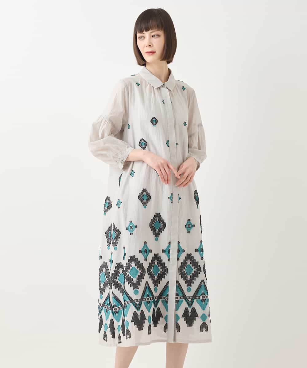 RLEGA11550 HIROKO BIS GRANDE(ヒロコ ビス グランデ) 【大きいサイズ】エスニックモチーフドレス /洗える ベージュ