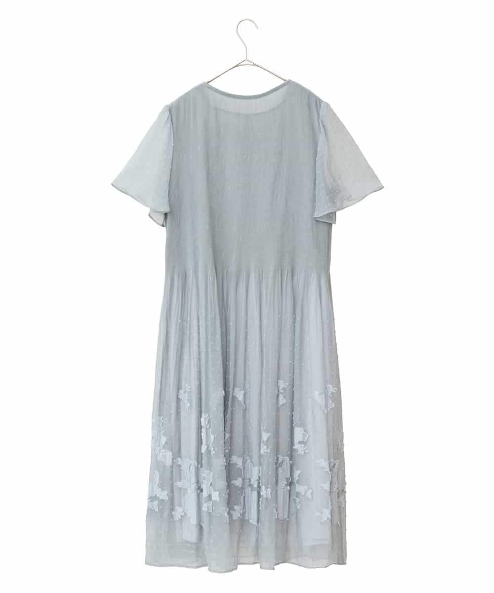 RLEGA32550 HIROKO BIS GRANDE(ヒロコ ビス グランデ) 【大きいサイズ】ドットフラワーシャーリング切り替えワンピース ライトグレー