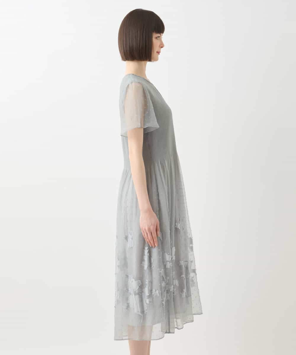 RLEGA32550 HIROKO BIS GRANDE(ヒロコ ビス グランデ) 【大きいサイズ】ドットフラワーシャーリング切り替えワンピース ライトグレー