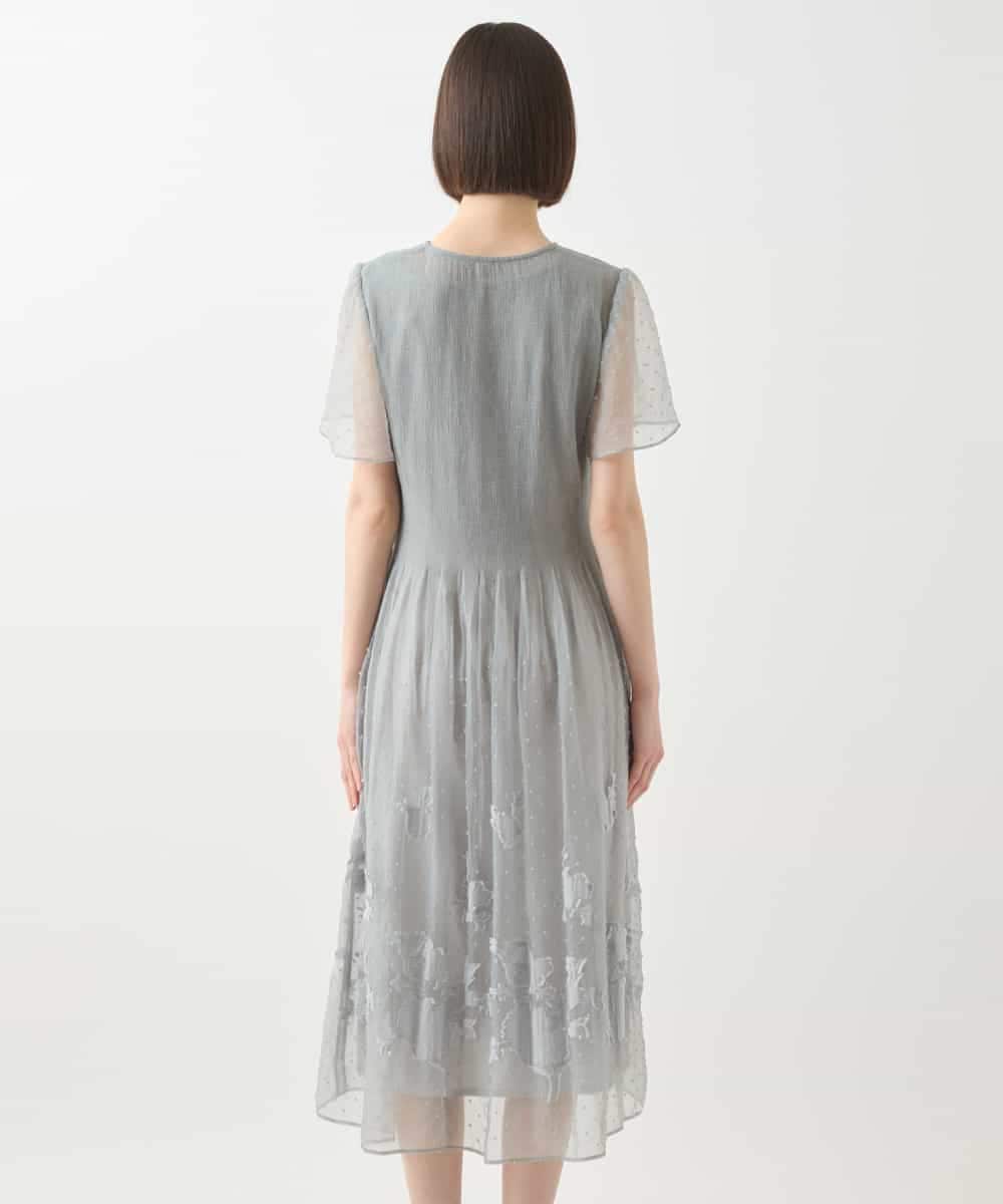 RLEGA32550 HIROKO BIS GRANDE(ヒロコ ビス グランデ) 【大きいサイズ】ドットフラワーシャーリング切り替えワンピース ライトグレー