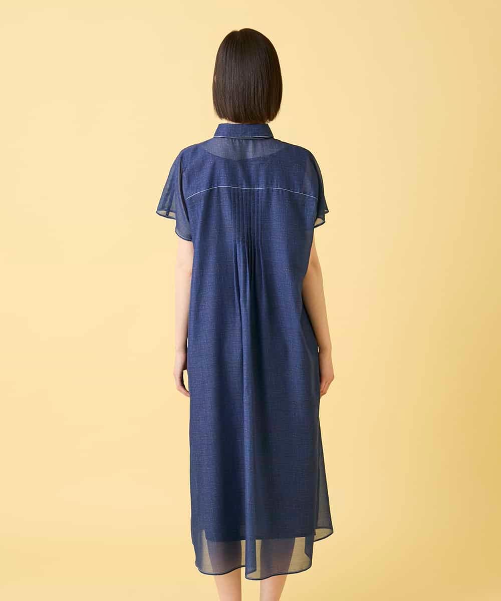 RLEGE31360 HIROKO BIS GRANDE(ヒロコ ビス グランデ) 【先行予約/大きいサイズ】サテンデニムピンタックデザインワンピース ネイビー