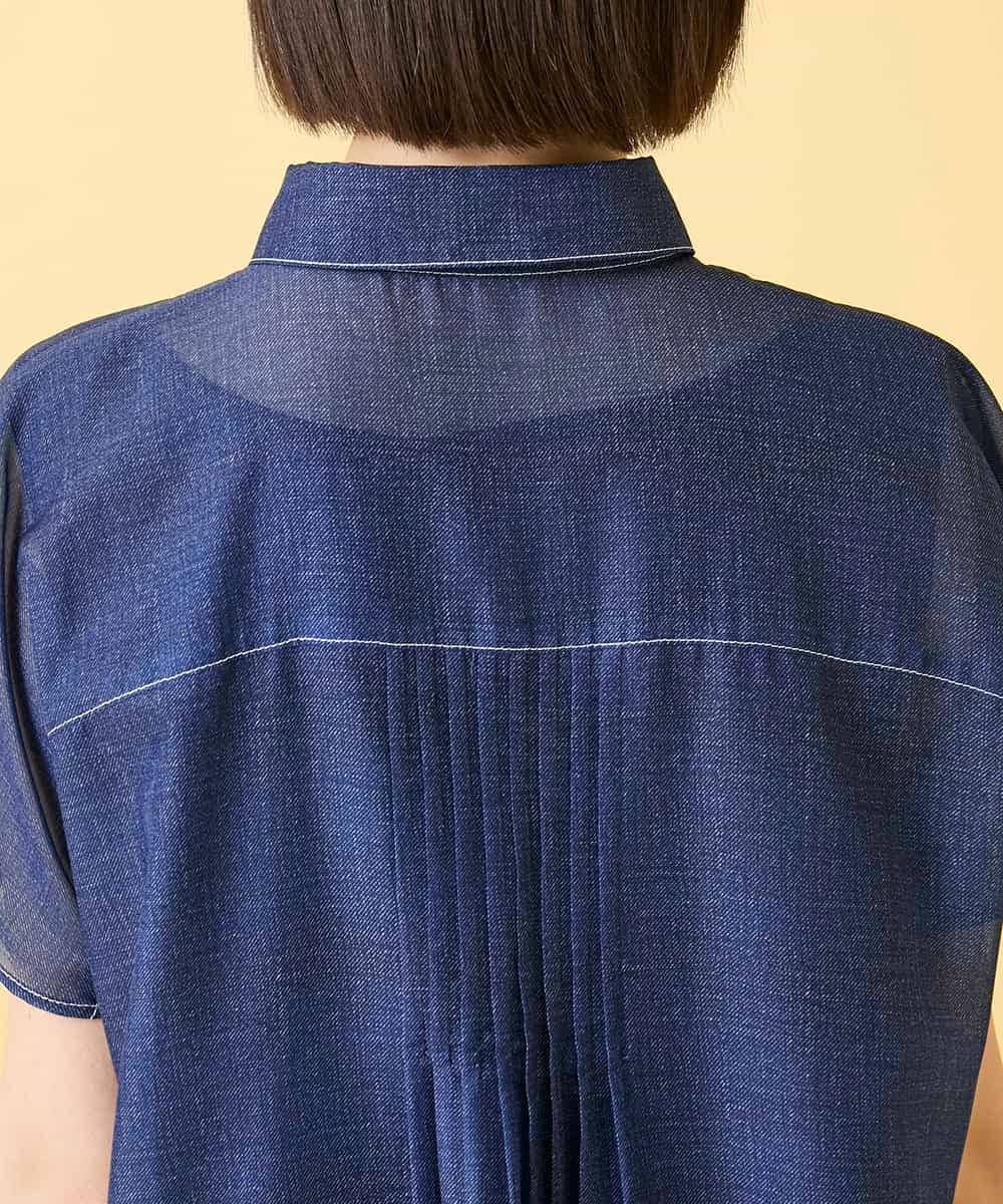 RLEGE31360 HIROKO BIS GRANDE(ヒロコ ビス グランデ) 【先行予約/大きいサイズ】サテンデニムピンタックデザインワンピース ネイビー