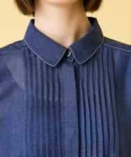 RLEGE31360 HIROKO BIS GRANDE(ヒロコ ビス グランデ) 【先行予約/大きいサイズ】サテンデニムピンタックデザインワンピース ネイビー