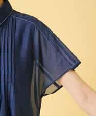 RLEGE31360 HIROKO BIS GRANDE(ヒロコ ビス グランデ) 【先行予約/大きいサイズ】サテンデニムピンタックデザインワンピース ネイビー