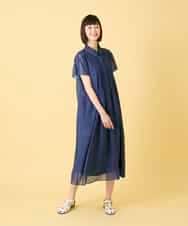 RLEGE31360 HIROKO BIS GRANDE(ヒロコ ビス グランデ) 【先行予約/大きいサイズ】サテンデニムピンタックデザインワンピース ネイビー