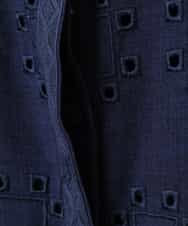RLEGW06450 HIROKO BIS GRANDE(ヒロコ ビス グランデ) 【大きいサイズ】アイレット刺繍シャツワンピース /洗える ネイビー