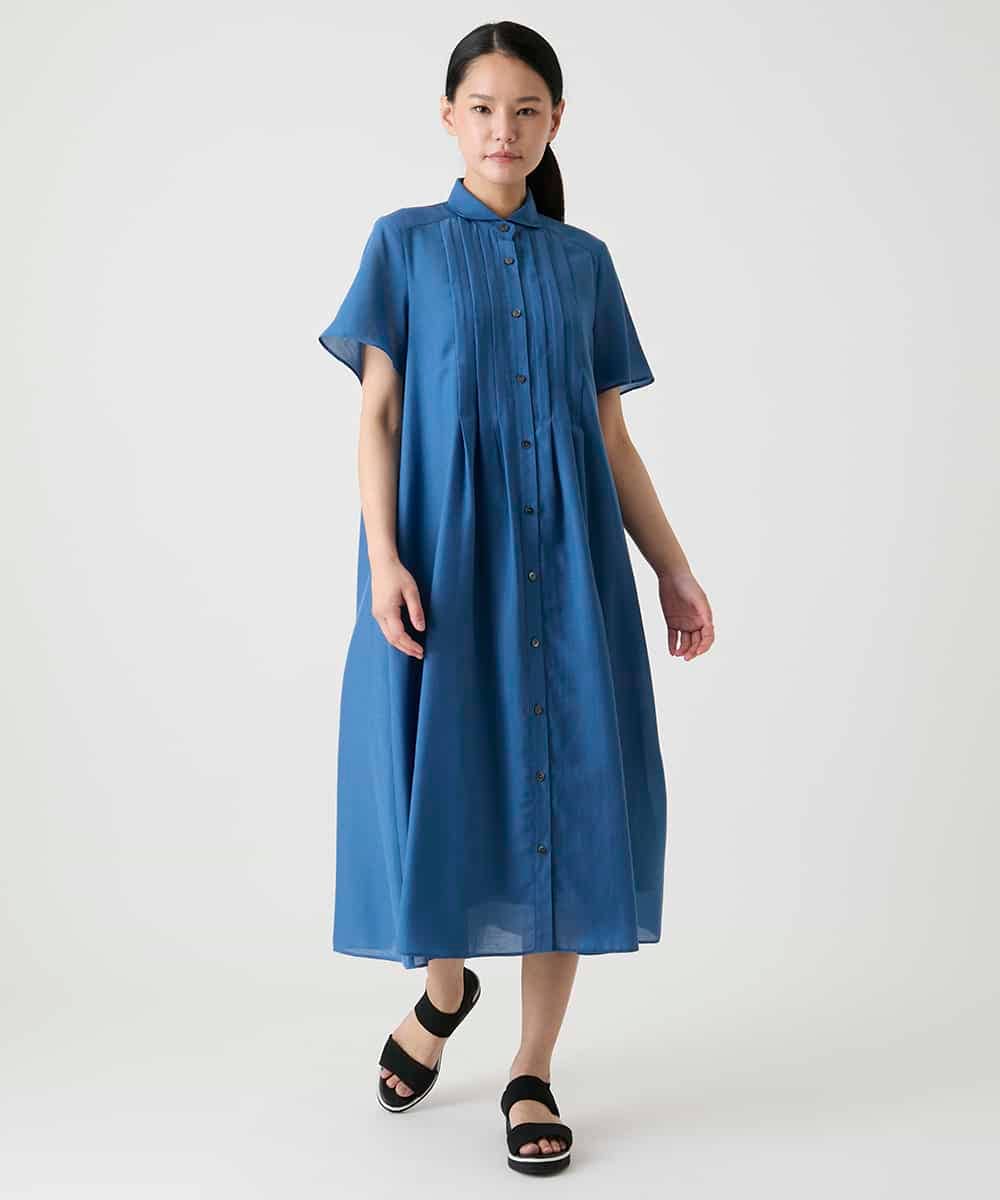 RLEHE21380 HIROKO BIS GRANDE(ヒロコ ビス グランデ) タックデザインシャツワンピース ブルー