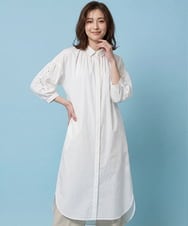 RLEHV21350 HIROKO BIS GRANDE(ヒロコ ビス グランデ) 【大きいサイズ】刺繍スリーブデザインシャツワンピース /洗える ホワイト