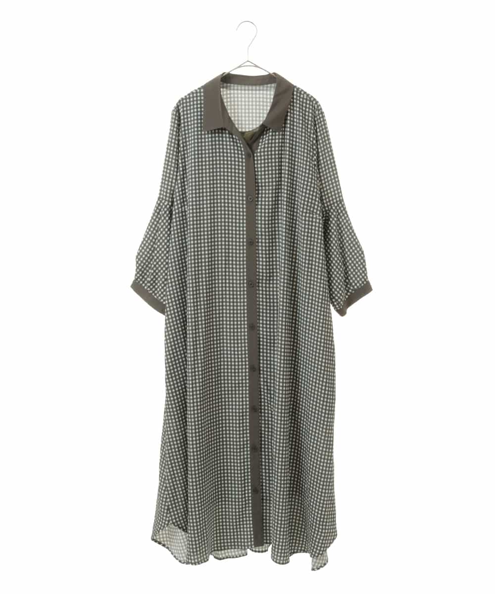 大きいサイズ】ギンガムチェックオフシルエットワンピース /洗える 