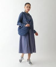 RLEJB21380 HIROKO BIS GRANDE(ヒロコ ビス グランデ) 【大きいサイズ】ストライプパターン切り替えデザインワンピース /洗える ホワイト×ネイビー