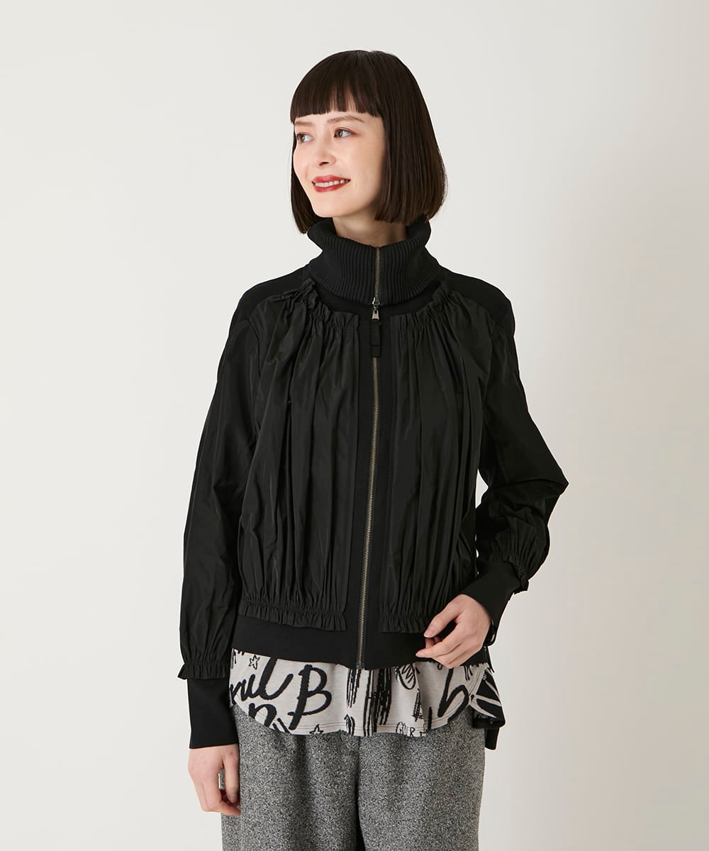 RLFAD30420 HIROKO BIS GRANDE(ヒロコ ビス グランデ) 【大きいサイズ】異素材ジョイントニットブルゾン ブラック