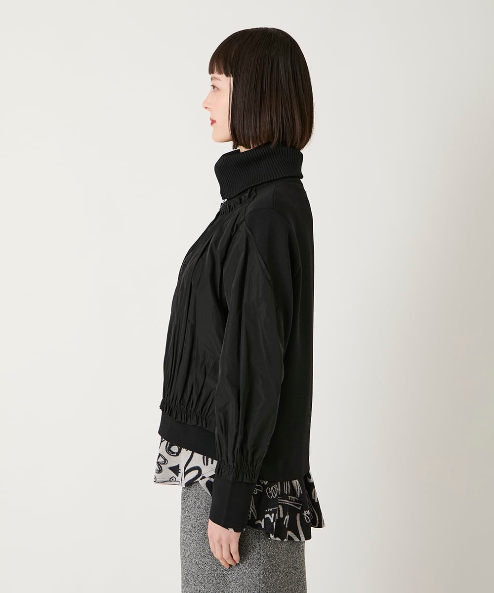 RLFAD30420 HIROKO BIS GRANDE(ヒロコ ビス グランデ) 【大きいサイズ】異素材ジョイントニットブルゾン ブラック