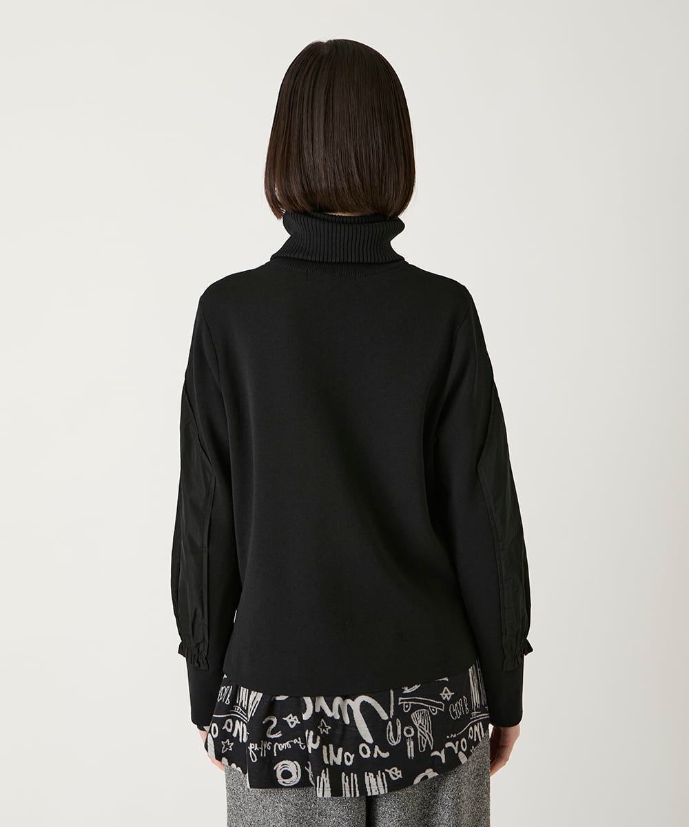 RLFAD30420 HIROKO BIS GRANDE(ヒロコ ビス グランデ) 【大きいサイズ】異素材ジョイントニットブルゾン ブラック