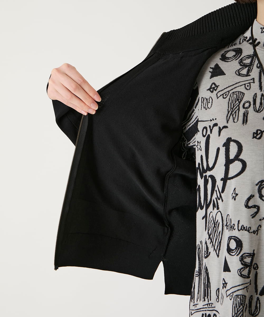 RLFAD30420 HIROKO BIS GRANDE(ヒロコ ビス グランデ) 【大きいサイズ】異素材ジョイントニットブルゾン ブラック