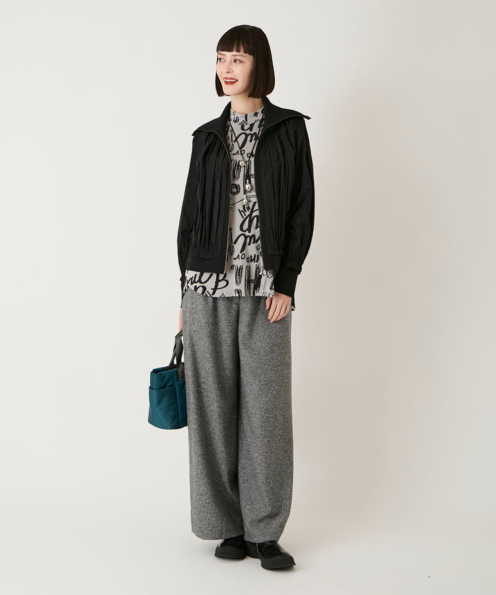 RLFAD30420 HIROKO BIS GRANDE(ヒロコ ビス グランデ) 【大きいサイズ】異素材ジョイントニットブルゾン ブラック