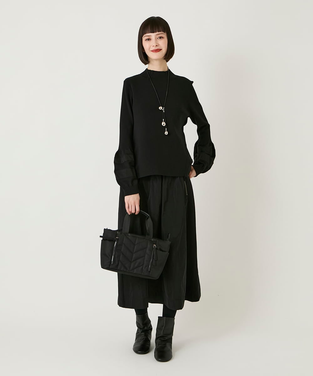 RLFAD31390 HIROKO BIS GRANDE(ヒロコ ビス グランデ) 【大きいサイズ】異素材ジョイントニットプルオーバー ブラック