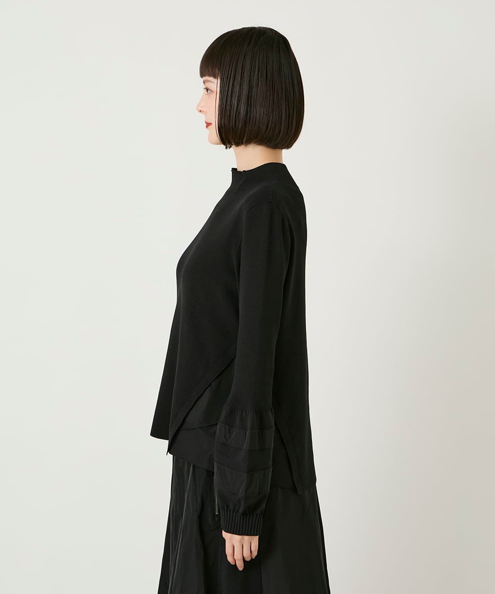 RLFAD31390 HIROKO BIS GRANDE(ヒロコ ビス グランデ) 【大きいサイズ】異素材ジョイントニットプルオーバー ブラック