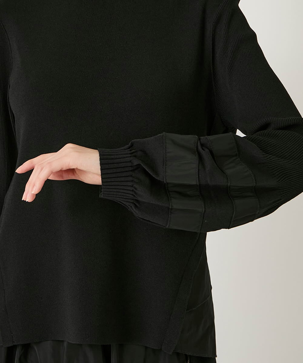 RLFAD31390 HIROKO BIS GRANDE(ヒロコ ビス グランデ) 【大きいサイズ】異素材ジョイントニットプルオーバー ブラック