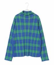 RLFAD33300 HIROKO BIS GRANDE(ヒロコ ビス グランデ) 【大きいサイズ】チェック柄インターシャニットプルオーバー ブルー