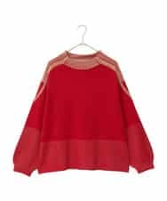 RLFAD35360 HIROKO BIS GRANDE(ヒロコ ビス グランデ) 【大きいサイズ】プレーティング刺繍ニットプルオーバー レッド