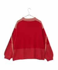 RLFAD35360 HIROKO BIS GRANDE(ヒロコ ビス グランデ) 【大きいサイズ】プレーティング刺繍ニットプルオーバー レッド