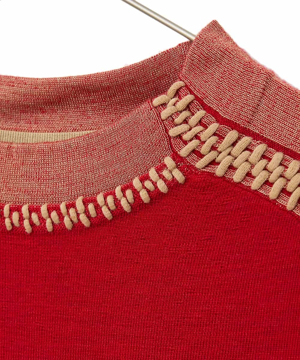 RLFAD35360 HIROKO BIS GRANDE(ヒロコ ビス グランデ) 【大きいサイズ】プレーティング刺繍ニットプルオーバー レッド