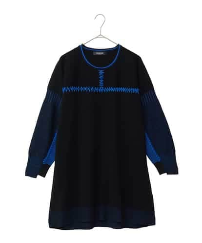 RLFAD36390 HIROKO BIS GRANDE 【大きいサイズ】プレーティング刺繍ニットチュニック