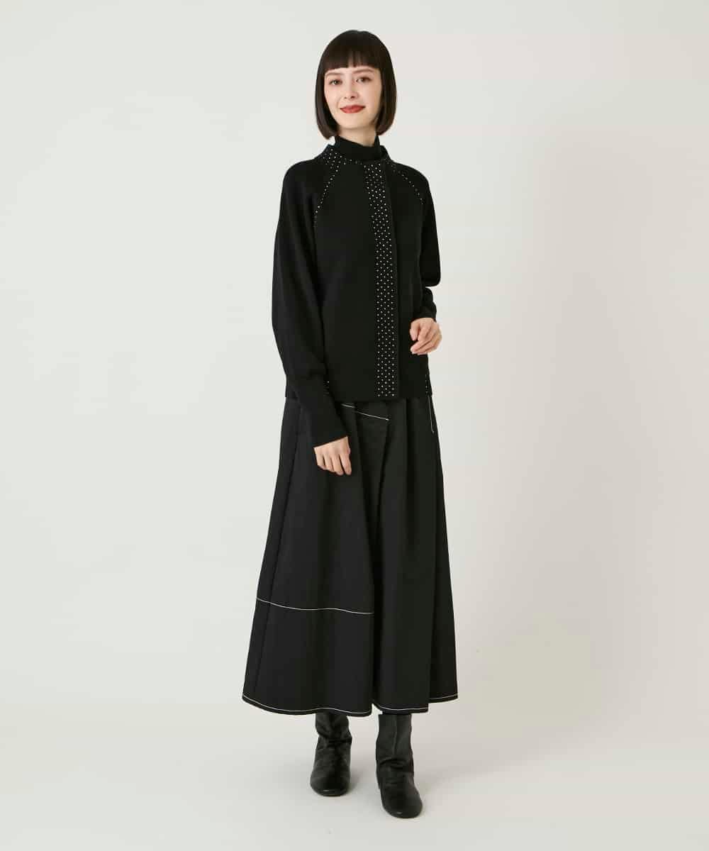 RLFAE45390 HIROKO BIS GRANDE(ヒロコ ビス グランデ) 【大きいサイズ】スタッズアクセントニットカーディガン ブラック