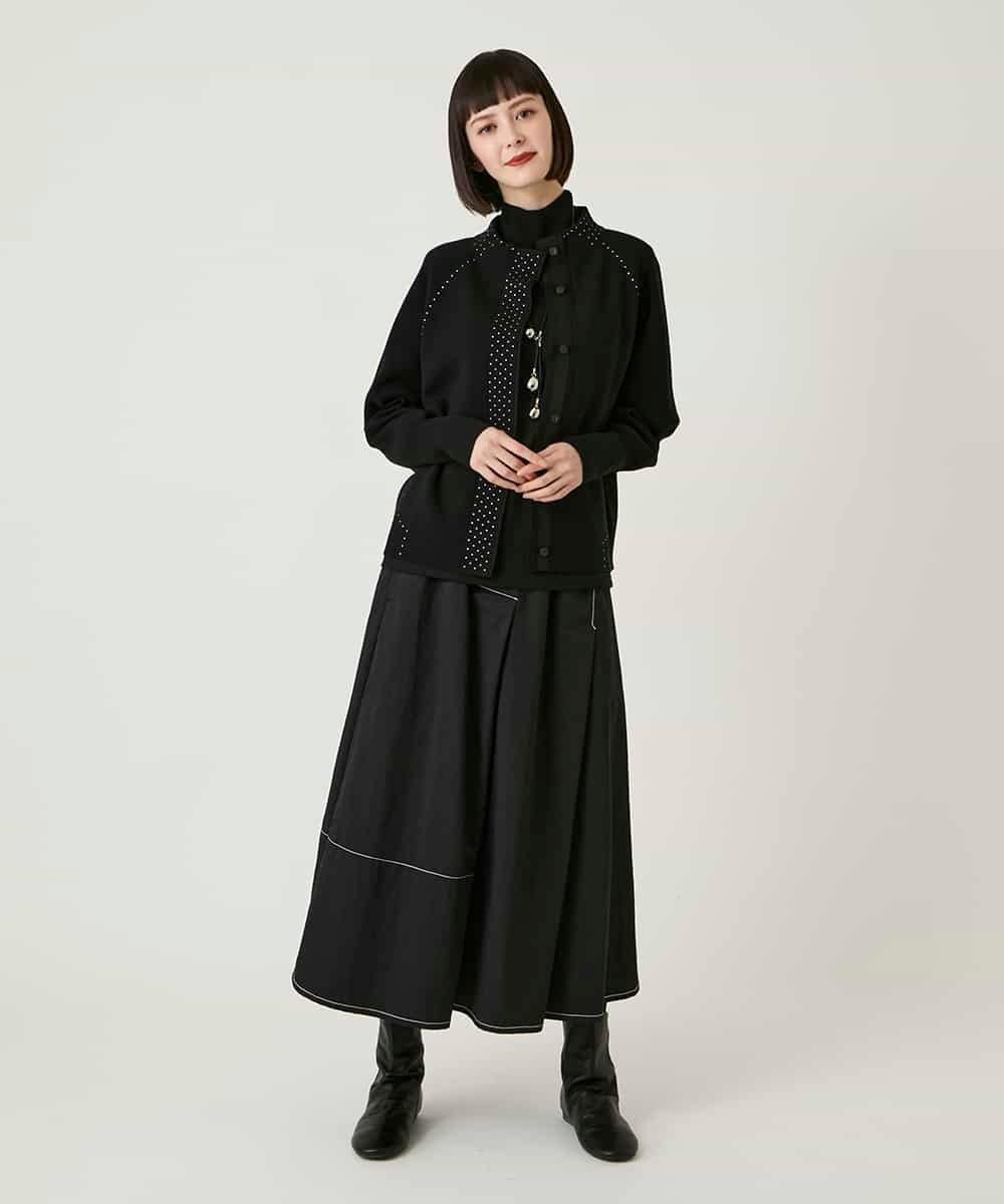 RLFAE45390 HIROKO BIS GRANDE(ヒロコ ビス グランデ) 【大きいサイズ】スタッズアクセントニットカーディガン ブラック