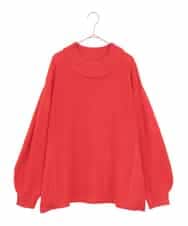 RLFAE47260 HIROKO BIS GRANDE(ヒロコ ビス グランデ) 【大きいサイズ】リブネックデザインウールニットプルオーバー レッド