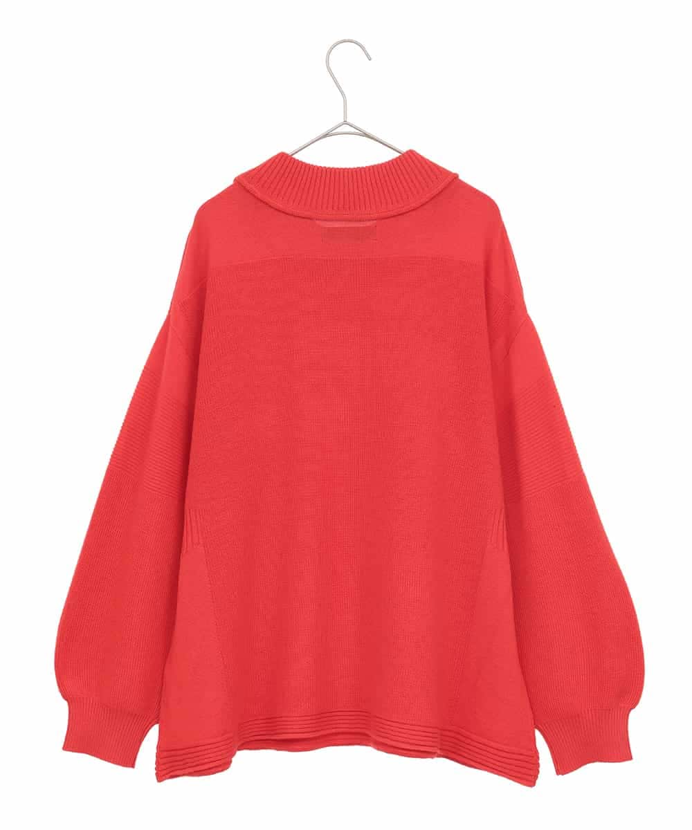 RLFAE47260 HIROKO BIS GRANDE(ヒロコ ビス グランデ) 【大きいサイズ】リブネックデザインウールニットプルオーバー レッド