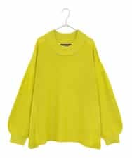 RLFAE47260 HIROKO BIS GRANDE(ヒロコ ビス グランデ) 【大きいサイズ】リブネックデザインウールニットプルオーバー ライトイエロー