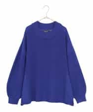 RLFAE47260 HIROKO BIS GRANDE(ヒロコ ビス グランデ) 【大きいサイズ】リブネックデザインウールニットプルオーバー ブルー