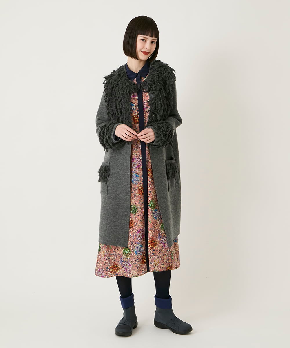 RLFAE48660 HIROKO BIS GRANDE(ヒロコ ビス グランデ) 【大きいサイズ】フリンジニットコート グレー