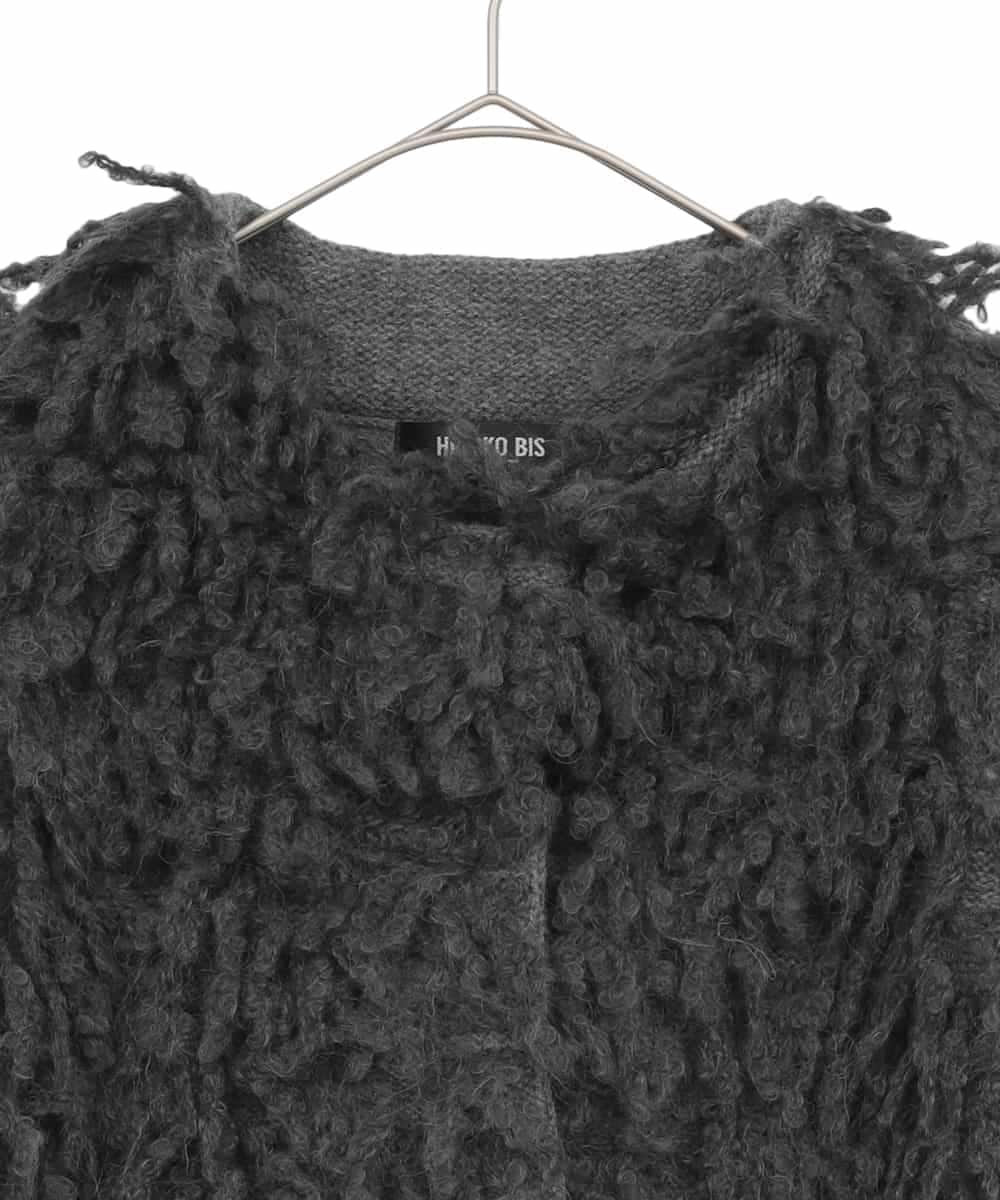 RLFAE48660 HIROKO BIS GRANDE(ヒロコ ビス グランデ) 【大きいサイズ】フリンジニットコート グレー