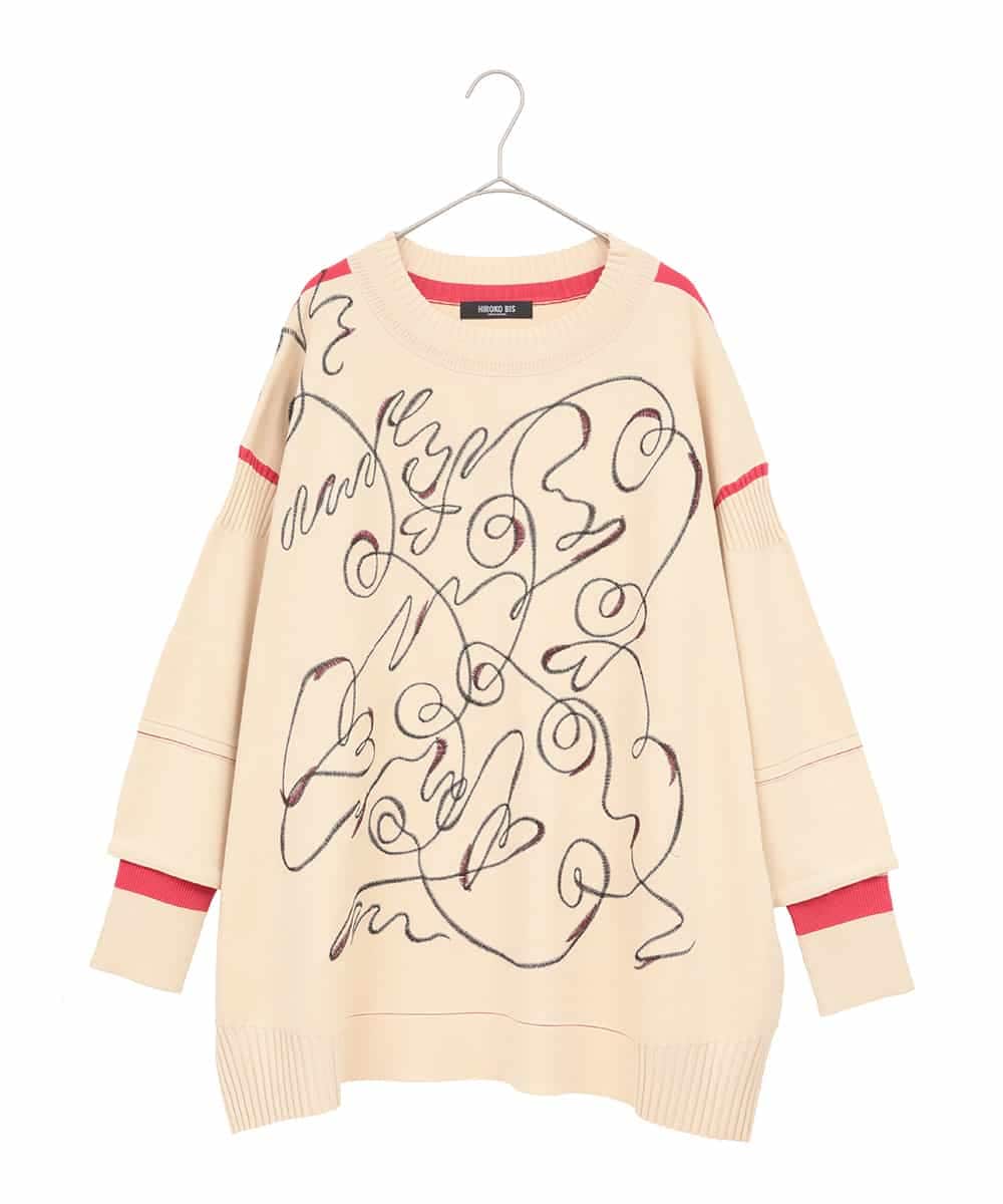 RLFAE50360 HIROKO BIS GRANDE 【大きいサイズ】ニュアンス刺繍アクセントニットプルオーバー