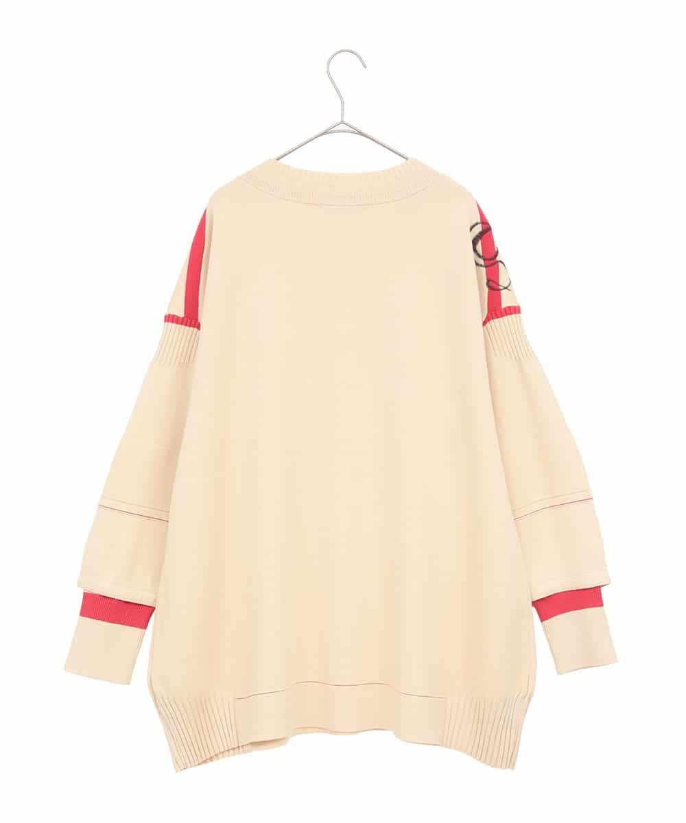 RLFAE50360 HIROKO BIS GRANDE(ヒロコ ビス グランデ) 【大きいサイズ】ニュアンス刺繍アクセントニットプルオーバー ベージュ