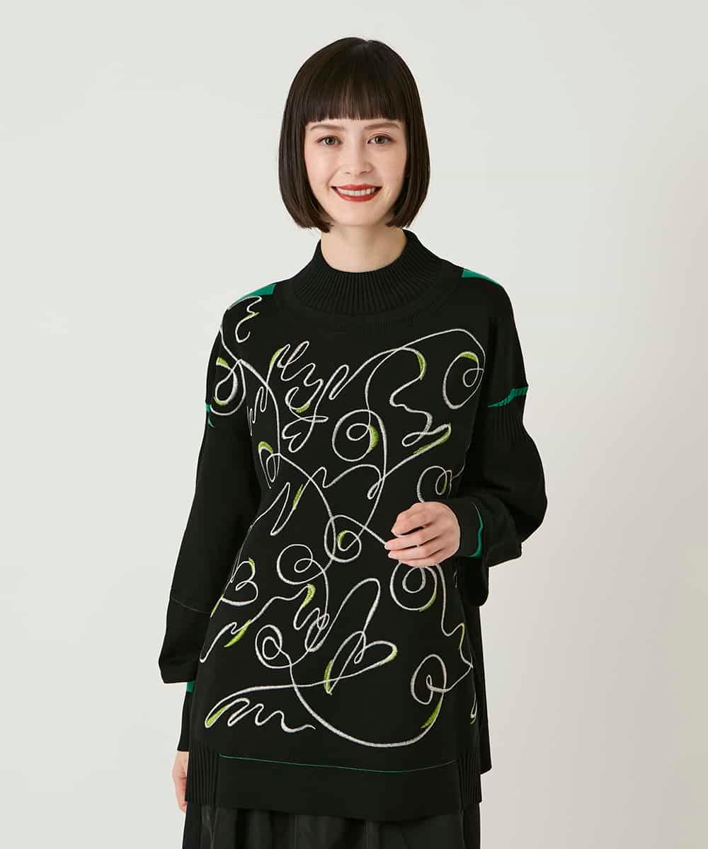 RLFAE50360 HIROKO BIS GRANDE(ヒロコ ビス グランデ) 【大きいサイズ】ニュアンス刺繍アクセントニットプルオーバー ベージュ