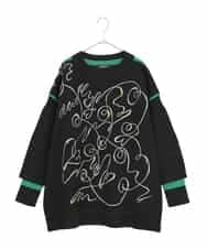 RLFAE50360 HIROKO BIS GRANDE(ヒロコ ビス グランデ) 【大きいサイズ】ニュアンス刺繍アクセントニットプルオーバー ブラック