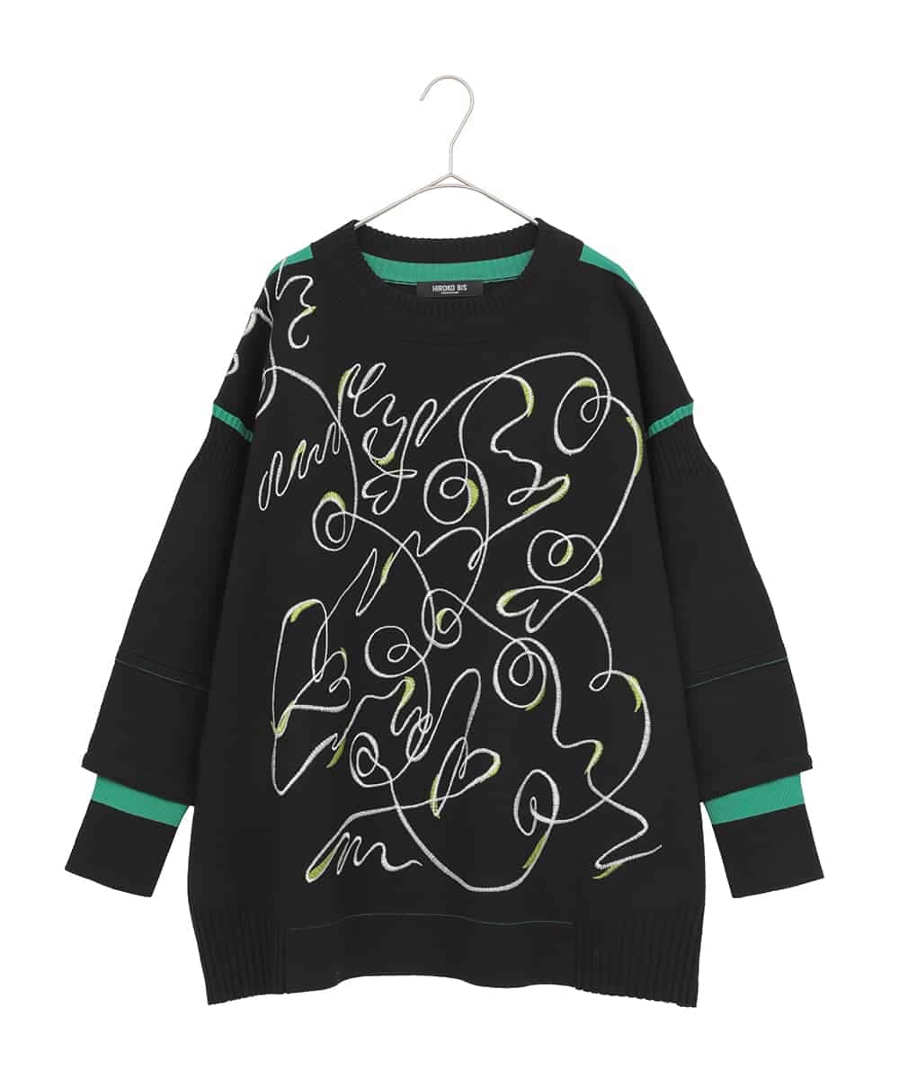 RLFAE50360 HIROKO BIS GRANDE 【大きいサイズ】ニュアンス刺繍アクセントニットプルオーバー