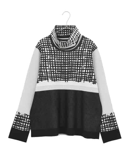 RLFAE55320 HIROKO BIS GRANDE チェックアクセントタートルネックニット