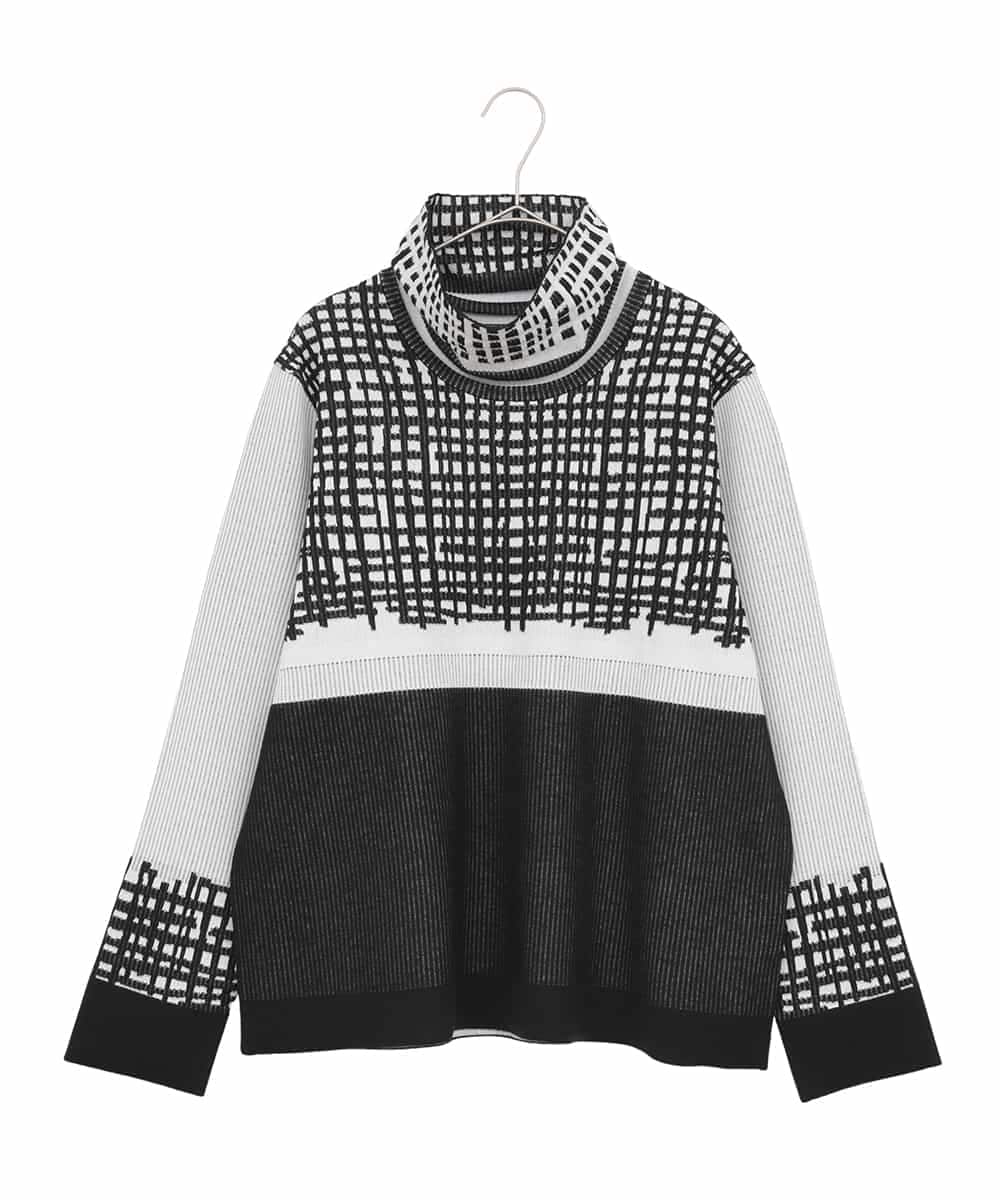 RLFAE55320 HIROKO BIS GRANDE 【大きいサイズ】チェックアクセントタートルネックニット