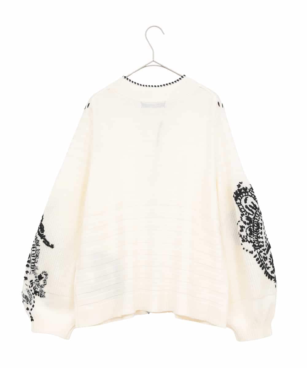 RLFAE56490 HIROKO BIS GRANDE(ヒロコ ビス グランデ) ペイズリー刺繍ニットカーディガン アイボリー