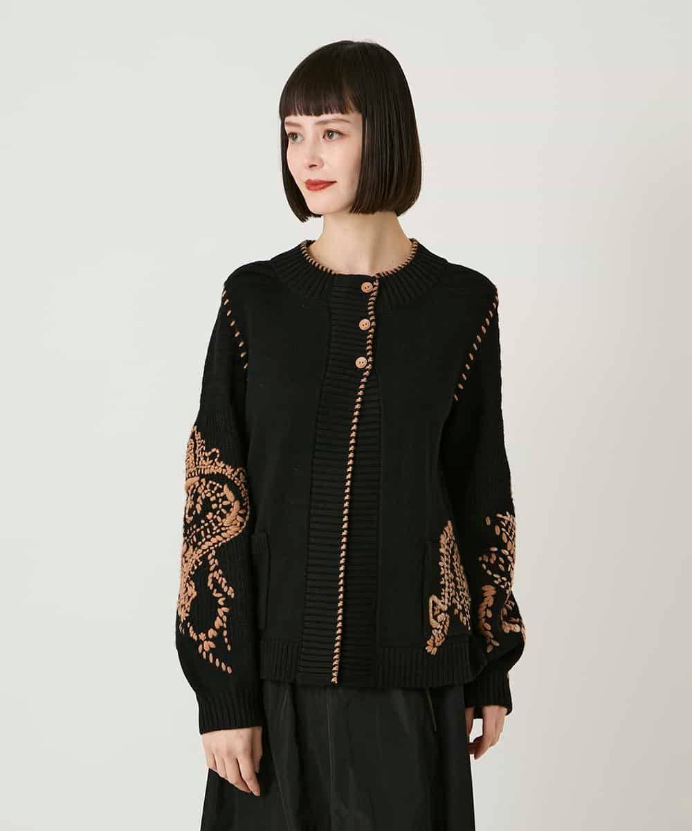 RLFAE56490 HIROKO BIS GRANDE(ヒロコ ビス グランデ) ペイズリー刺繍ニットカーディガン アイボリー